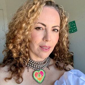 Handmade Neon Heart Statement Necklace - Pink & Green